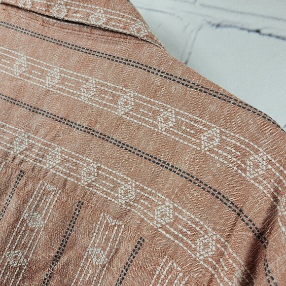 Mutual Weave Cotton Linen Button Up Shirt Mens 3XLT tall Short Sleeve Geometric - Picture 11 of 14
